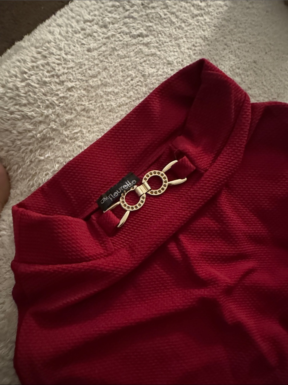 Red texture flare Skirt with Decorative Buckle